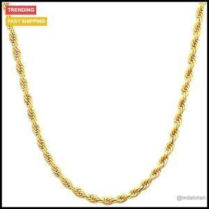 14K Solid Yellow Gold Twisted Rope Chain Necklace 3.2mm